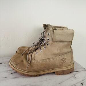 Timberland Cream Brown Suede Leather Work Boots Mens Size 9